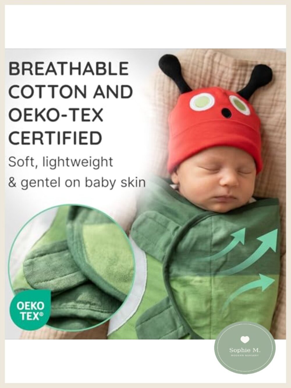 100% Cotton Adjustable Baby Swaddle Wrap with Hook and Loop - 3 Pack with Beanie - Picture 3 of 6